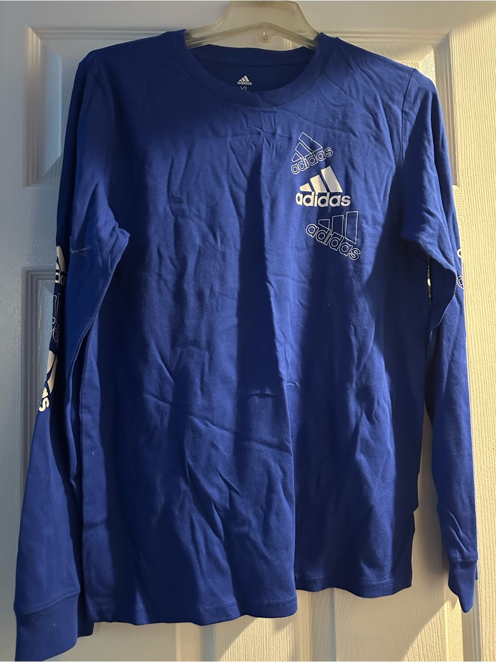 adidas Royal Blue Long Sleeve Tee with White Logos